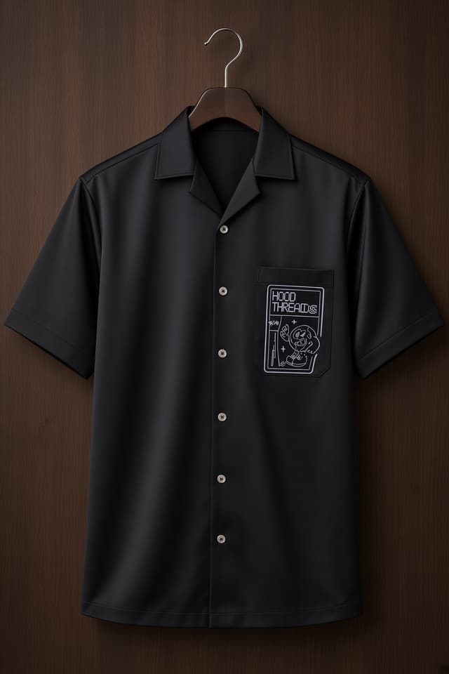 Hood Thread Graphic Pocket Button-Up Shirt