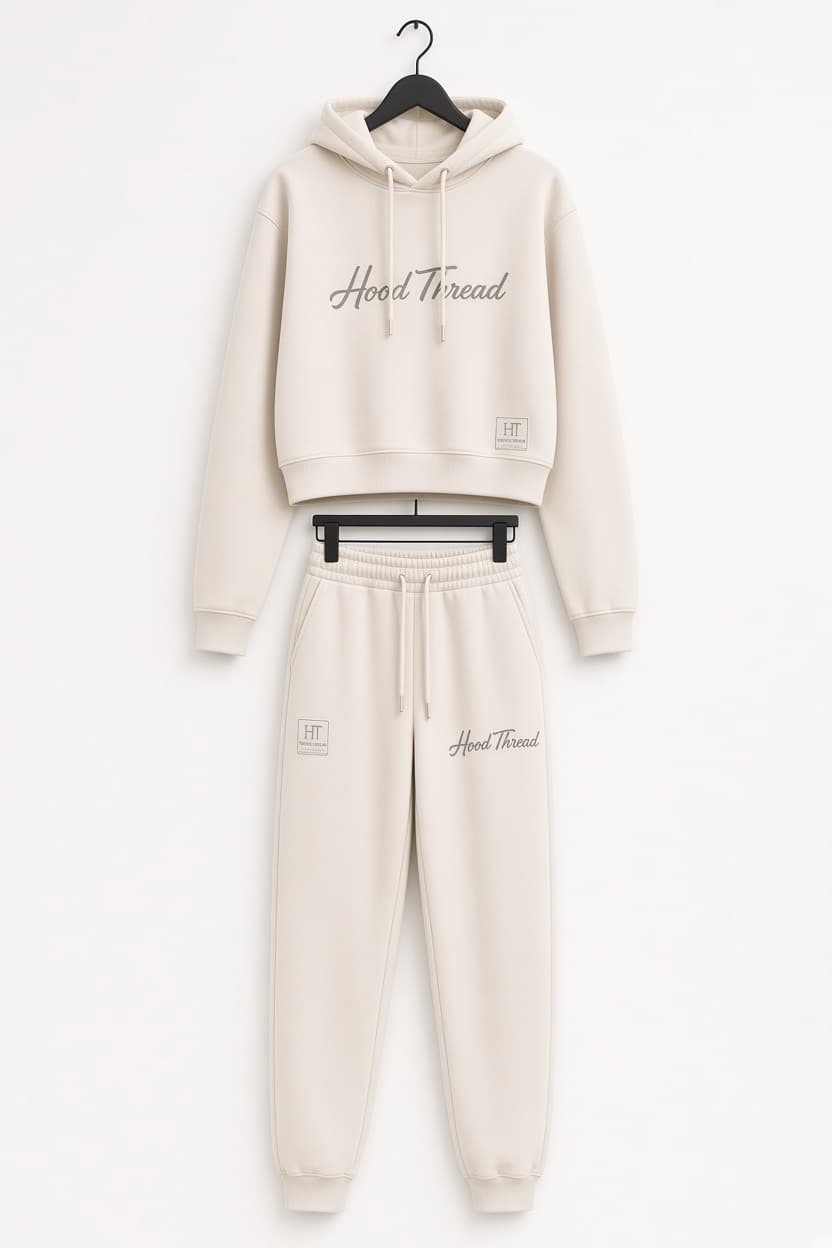 Hood Thread Essential Cream Tracksuit Set